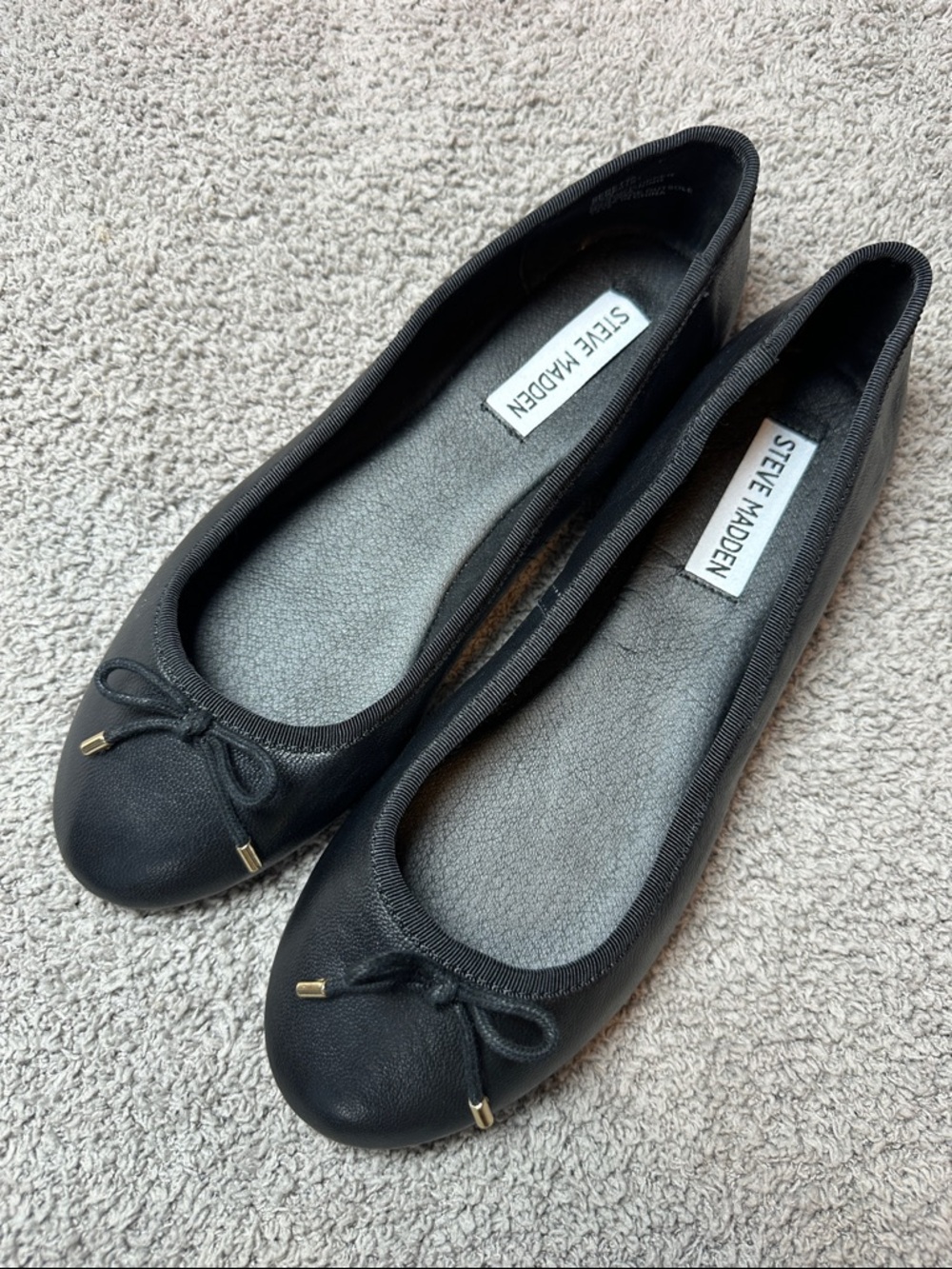 Steve Madden Black Bow Ballet Flats Womens 7.5 Slip On Classic Shoes